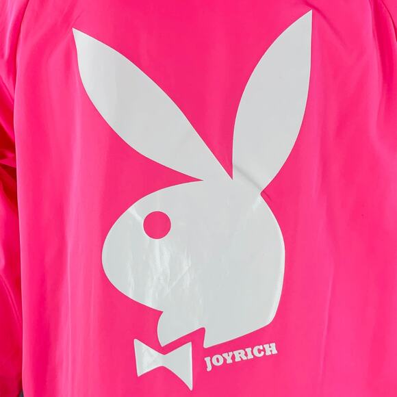 JOYRICH x PLAYBOY Size M Hot Pink Logo Polyester Hooded Snaps Coat - Picture 5 of 9
